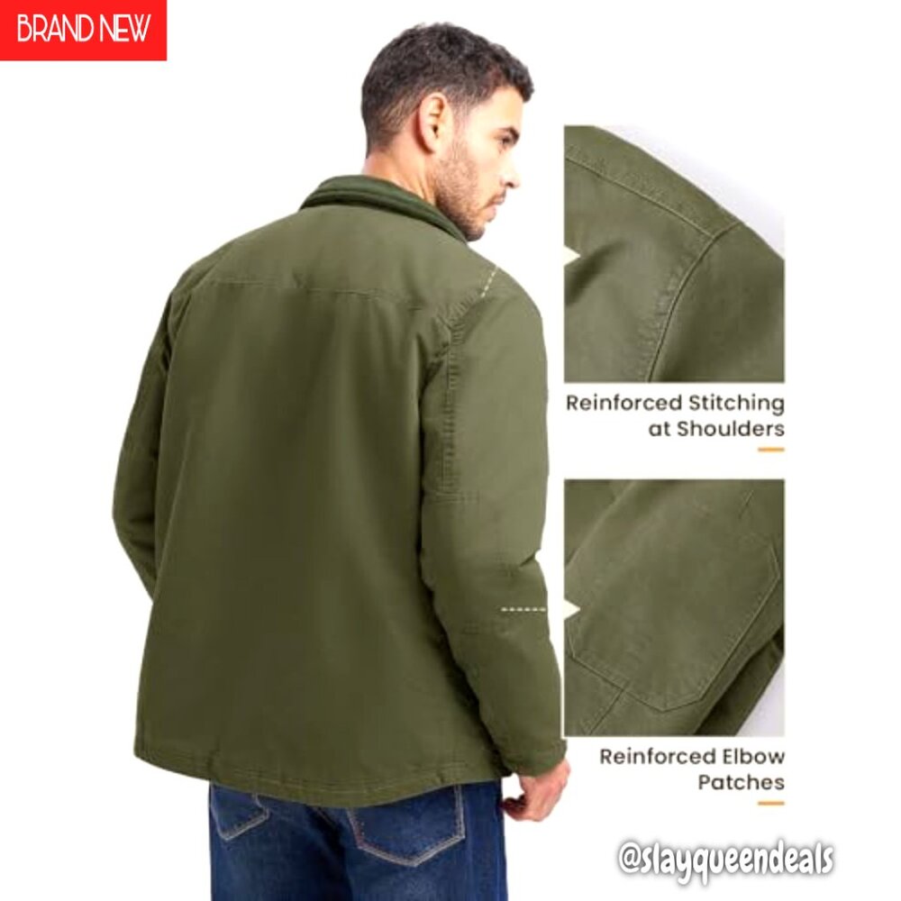 Men's Heavyweight Sherpa-Lined Work Jacket, 5 Pockets, Full Zip, Cotton - Picture 4 of 8